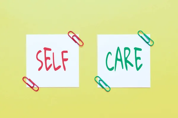 Hand writing sign Self Care. Word for the practice of taking action to improve one s is own health Critical Thinking Finding Clues Answering Questions Collecting Data — Stock Photo, Image