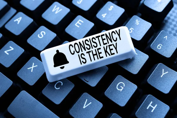 Text showing inspiration Consistency Is The Key. Business overview by Breaking Bad Habits and Forming Good Ones Retyping Old Notes, Playing Text Games, Testing Typing Speed — Stock Photo, Image