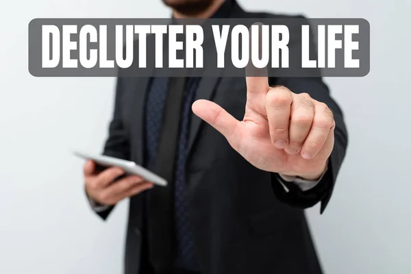 Psaní textu Declutter Your Life. Internet Concept Odstranit cizí věci nebo informace v životě Prezentace nových technologií Myšlenky Diskuse o technologickém zlepšení — Stock fotografie
