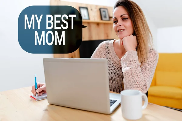 Text sign showing My Best Mom. Word Written on Appreciation for your mother s is love feelings compliment Social Media Influencer Creating Online Presence, Video Blog Ideas — Stock Photo, Image