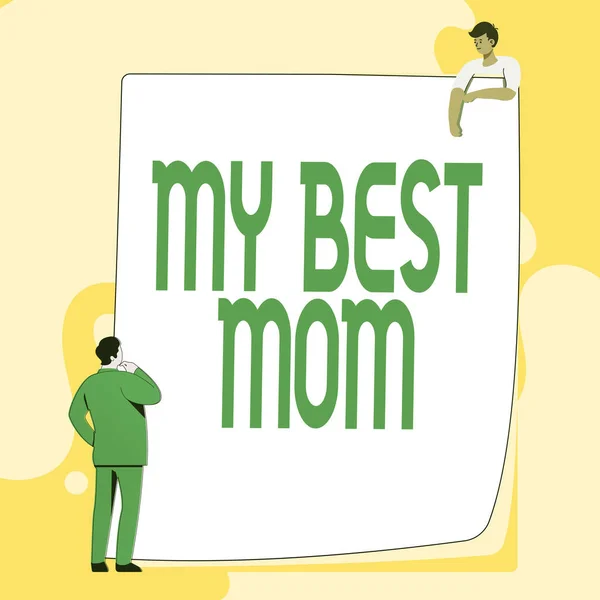 Концептуальная подпись "Моя лучшая мама". Слово для мамы - это комплимент любовным чувствам, заполнение офисных досье, создание связанных с работой файлов. — стоковое фото