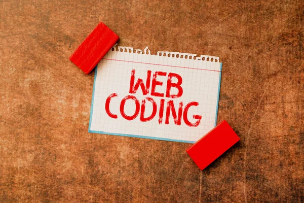 Konzeptionelle Bildunterschrift Web Coding. Konzept bedeutet Arbeit bei der Entwicklung einer Website für das Internet, die neue, helle Ideen zur Erneuerung von Kreativität und Inspiration beinhaltet — Stockfoto
