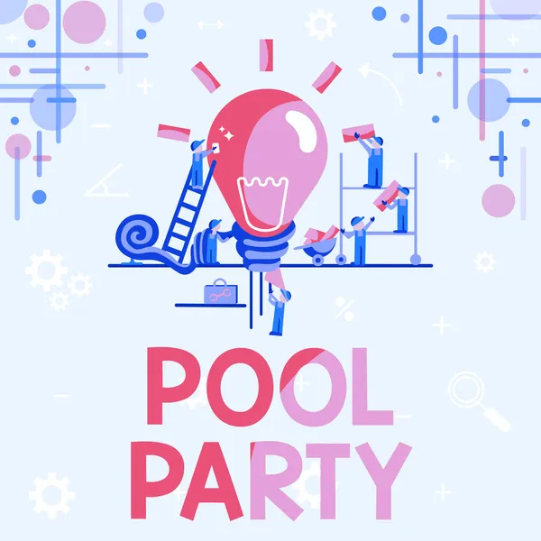 Inspiração mostrando sinal Pool Party. Celebração de ideia de negócio que inclui atividades em uma piscina Resumo Trabalhando Juntos Para Melhores Resultados, Conceito de Esforço de Grupo — Fotografia de Stock