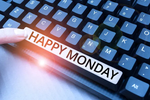 Legenda do texto apresentando Happy Monday. Abordagem de negócios dizendo que a ordem da pessoa para desejar-lhe grande semana nova convertendo dados analógicos para mídia digital, digitando Fórum Dicas úteis — Fotografia de Stock