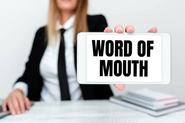 Conceptual display Word Of Mouth. Word for information that is transmitted without being written down Instructor Teaching Different Skills, Teacher Explaining New Methods Royalty Free Stock Photos