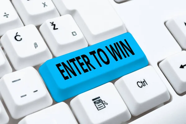 Wyświetlacz koncepcyjny Enter To Win. Business showcase wymieniając coś wartościowego dla nagrody losowej wygranej Wpisując Pomocne Blog Poradnik i przewodniki, Strategie badawcze Online — Zdjęcie stockowe