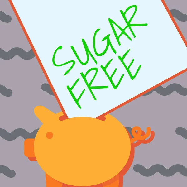 Skriva med texten Sugar Free. Affärsidé som innehåller en konstgjord sötningsmedel i stället för socker Piggy Bank Ritning med stora ark av papper fast i hålet. — Stockfoto