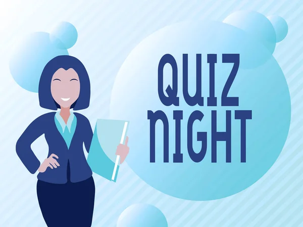 Escrevendo exibindo texto Quiz Night. Business approach night test knowledge competition between individuals Abstract Discussing Important News, Explaining And Reporting Concept — Fotografia de Stock