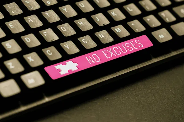 Sign displaying No Excuses. Business approach should not happen or expressing disapproval that it has happened Abstract Creating Online Typing Services, Learning Computer Program Codes — Stock Photo, Image