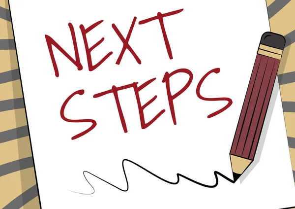 A következő lépések megjelenítése. Üzleti koncepció számozása folyamat kerül sor, miután a jelenlegi egy tervezés ceruza Rajz tetején papír firka rajz vonal. — Stock Fotó