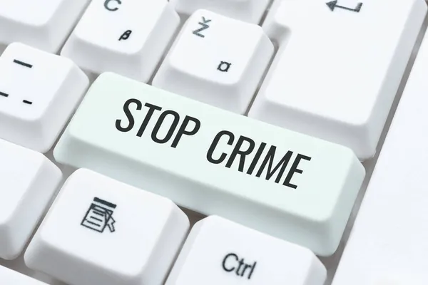 Conceptual display Stop Crime. Business idea the effort or attempt to reduce and deter crime and criminals Creating Online Chat Platform Program, Typing Science Fiction Novel — Stock Photo, Image