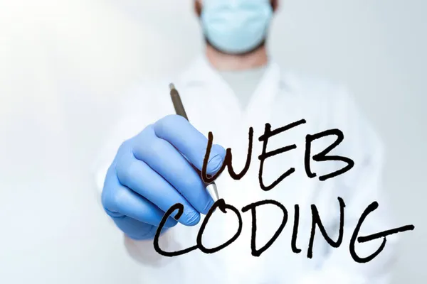 Handschrift Text Web Coding. Geschäftsidee Arbeit bei der Entwicklung einer Website für das Internet Scientist Demonstrating New Technology, Arzt Giving Medical Beratung beteiligt — Stockfoto