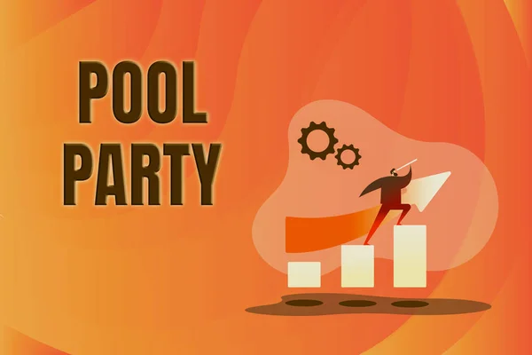 Почерк текста Pool Party. Слово для празднования, которое включает в себя активистов в бассейне Красочные изображения отображения прогресса, резюме ведущих и двигаться вперед — стоковое фото