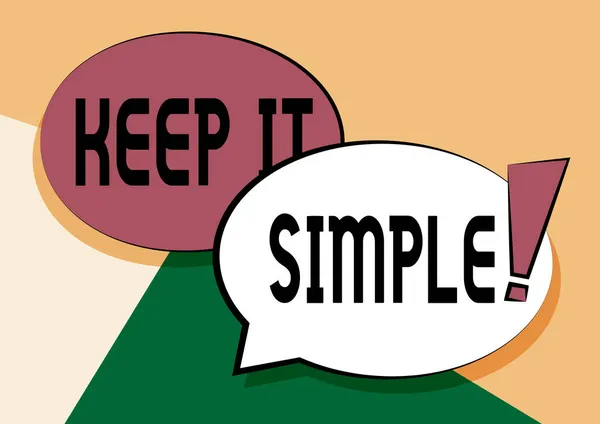 Tekst met inspiratie Keep It Simple. Woord voor vraag iets gemakkelijk te begrijpen ga niet in te veel detail Twee Kleurrijke Overlapping Speech Bubble Tekenen met uitroepteken. — Stockfoto