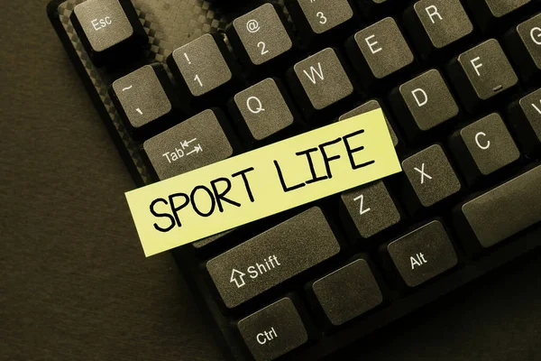 Text som visar inspiration Sport Life. Word för Fond av sport eller andra utomhusaktiviteter Fysiskt aktiv online-surfning och utforska, skapa blogg innehåll, skicka nya meddelanden — Stockfoto