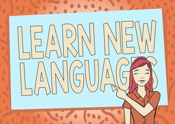 İşaret işareti gösteren ilham Yeni Diller Öğrenin. Kavram, yabancı dilde iletişim kurma yeteneğini geliştirme anlamına gelir İlginç Kısa Hikayeler Çevrimiçi, Bilgisayar Komutlarına Giriş — Stok fotoğraf