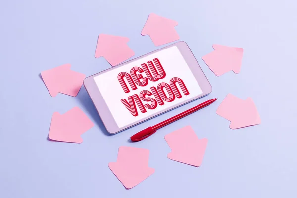 Conceptual display New Vision. Concept meaning seeing some future developments Hopeful about the future Brainstorming Technology Problems Improving And Upgrading Product — Stock Photo, Image