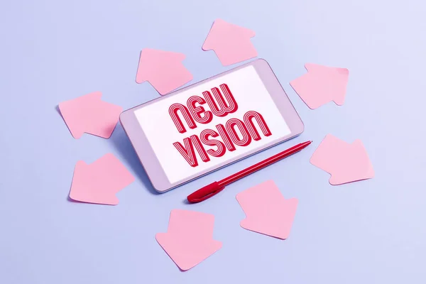 Conceptuele weergave New Vision. Concept betekent het zien van een aantal toekomstige ontwikkelingen Hoopvol over de toekomst Brainstormtechnologie Problemen Verbeteren en upgraden Product — Stockfoto