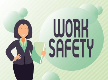 El yazısı metin Çalışma Güvenliği. Önemli Haberler, Açıklama ve Habercilik kavramını tartışan çalışanların sağlığını sağlama amaçlı politika ve prosedürler sözcüğü