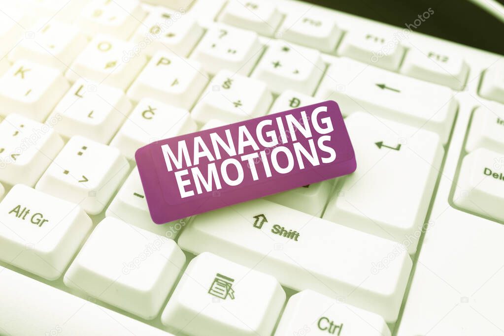 Text sign showing Managing Emotions. Business showcase ability be open to feelings and modulate them in oneself Publishing Typewritten Fantasy Short Story, Typing Online Memorandum