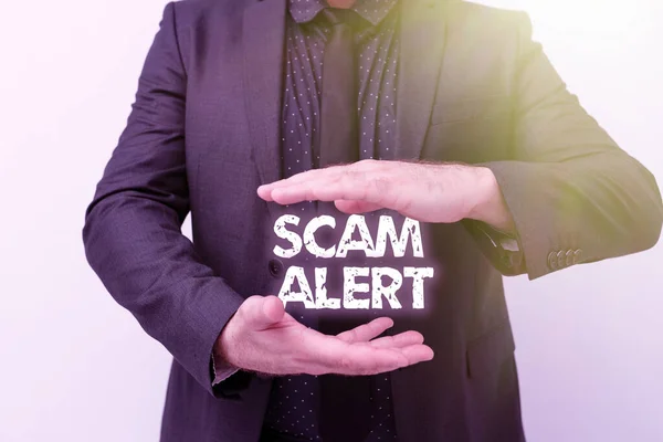 Inspiration showing sign Scam Alert. Word Written on fraudulently obtain money from victim by persuading him Presenting New Plans And Ideas Demonstrating Planning Process — Stock Photo, Image