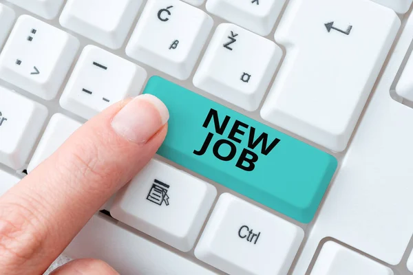 Teken het tonen van New Job. Business idee onlangs betaalde positie van reguliere werkgelegenheid Abstract Online registratie proces, Typen Persoonlijke Informatie — Stockfoto