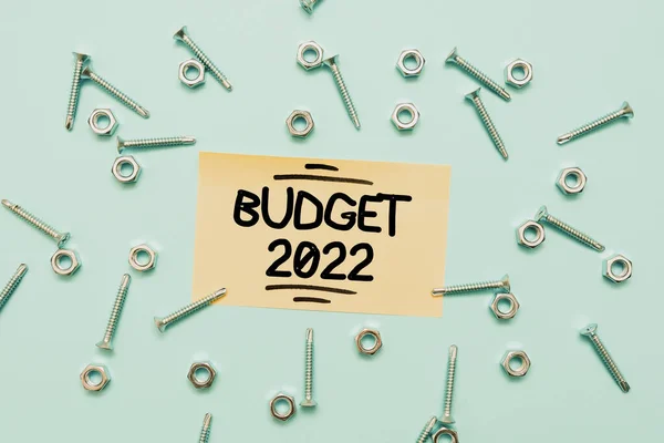 Conceptual caption Budget 2022. Business concept estimate of income and expenditure for current year Maintenance Tools And Equipments Mechanic And Engineer Repairs — Stock Photo, Image