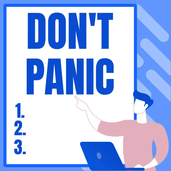 Skrivtecken Don T Panic. Affärsidé plötsligt känner sig så orolig eller rädd att du inte kan uppföra sig Skapa nya datoriserade Filing System, Fylla Online Dokument — Stockfoto