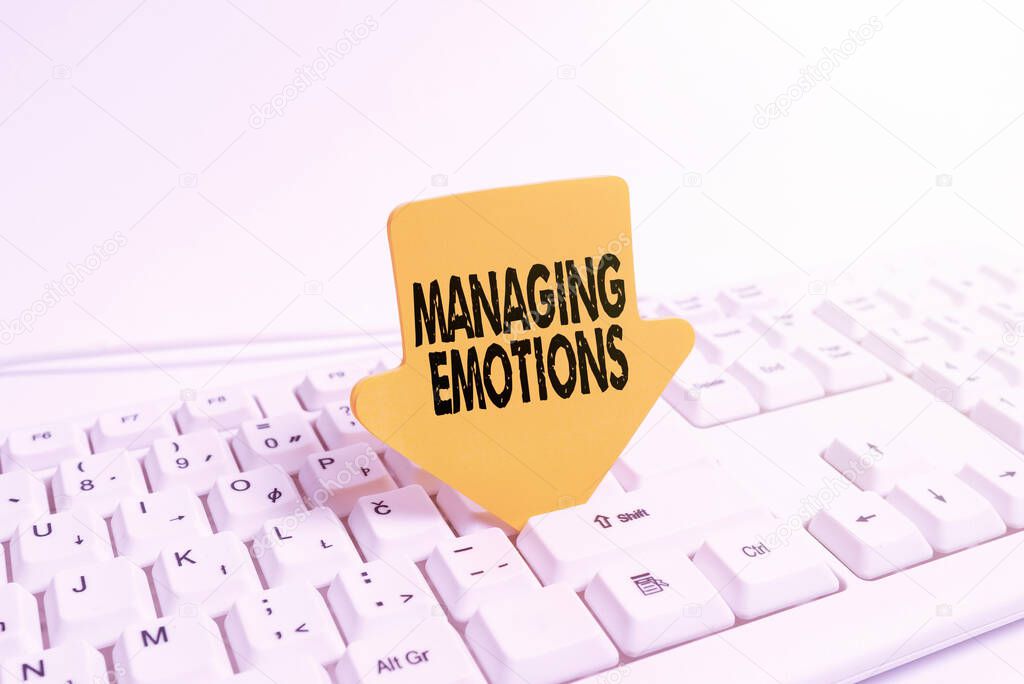 Text showing inspiration Managing Emotions. Business showcase ability be open to feelings and modulate them in oneself Computer Laptop For Communication Typing New Ideas And Plan Development