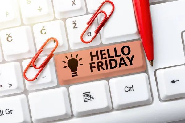 Kézírás üzenet Hello Friday. Szó a boldogság kifejezésére a friss hét elejétől Régi weboldal frissítése és javítása, Szoftverkódok javítása — Stock Fotó