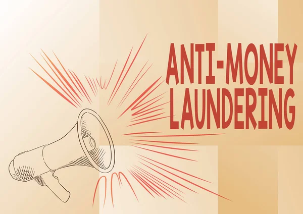 Text caption presenting Anti Money Laundering. Concept meaning regulations stop generating income through illegal actions Illustration Of A Loud Megaphones Speaker Making New Announcements.
