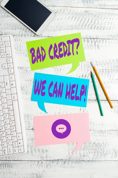 Visualizzazione concettuale Bad Creditquestion We Can Help. Concetto significa offrire aiuto per ottenere una storia di pagamento positiva Nuove idee di pianificazione e ricerca aziendale, scrittura di note importanti — Foto Stock