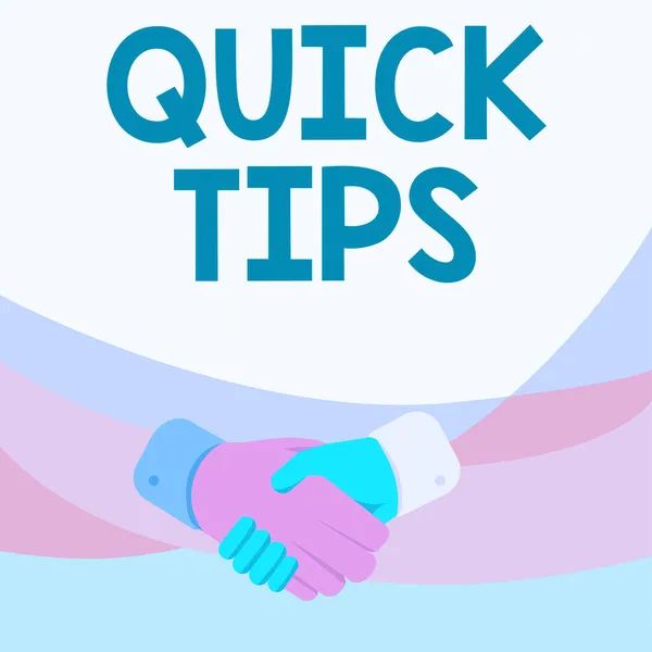 Handschriftliche Kurztipps. Internet-Konzept kleiner, aber besonders nützlicher praktischer Rat Hands Drawing In Handshake Position Zeigt die richtige Greet Manier. — Stockfoto