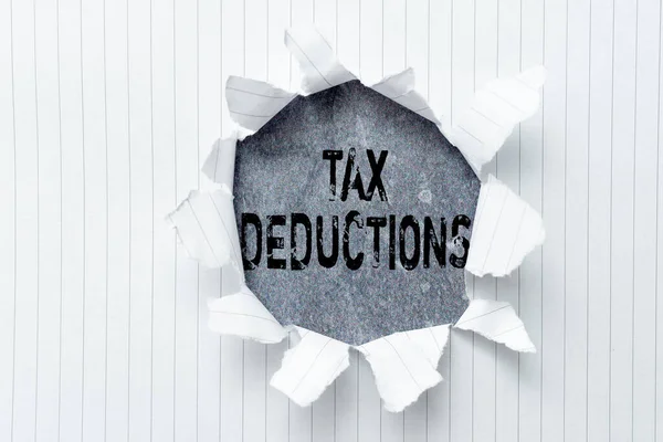 Handwriting text Tax Deductions. Word for an amount or cost that subtracted from someone s is income Replacing Old Wallpaper Design, Creating New Wall Pattern And Layout — Stock Photo, Image