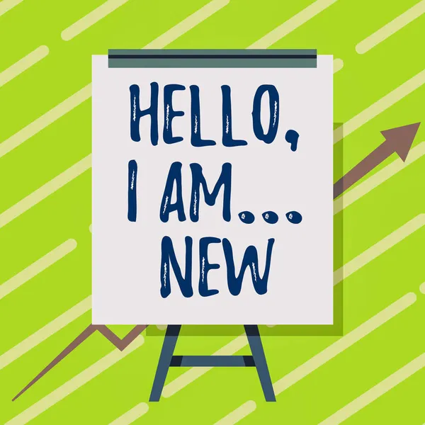Texto que muestra inspiración Hello I Am New. Idea de negocio usado saludo o comenzar conversación telefónica Pizarra Dibujo con Flecha Subiendo Presentando Gráfico Creciente. —  Fotos de Stock