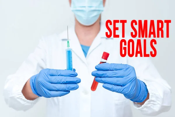 Conceptual caption Set Smart Goals. Lista de ideas de negocio para aclarar sus ideas enfoque esfuerzos utilizar el tiempo sabiamente Pruebas de nueva vacuna para el virus que presenta la vacuna Ensayos clínicos —  Fotos de Stock