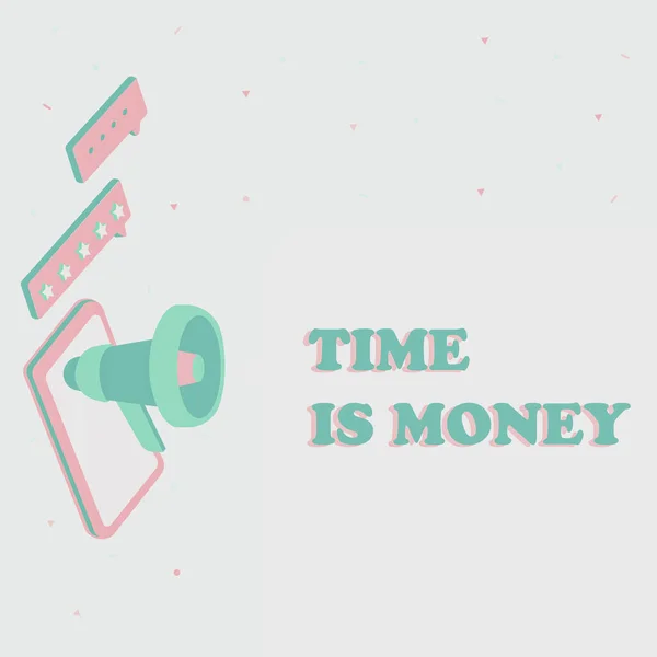 Text s nápisem Time Is Money. Obchodní koncept dělat věci tak rychle, jak je to možné a neztrácet čas Tablet kreslení s Megaphone dělat nové oznámení na Chat Box. — Stock fotografie