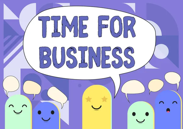Az ihletet adó szöveg Time For Business. Internet Concept teljesítse tranzakciók határidőn belül ígért ügyfél Cartoon Heads rajz beszéd buborék megjelenítése beszélgetés. — Stock Fotó