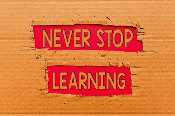 Tekst bijschrift presenteren Never Stop Learning. Woord voor blijven studeren het verwerven van nieuwe kennis of materialen Het vormen van nieuwe gedachten Ontdek nieuwe ideeën Het accepteren van veranderingen — Stockfoto