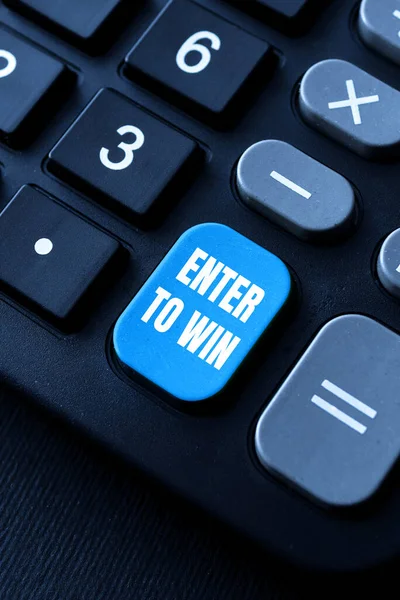 Знак с надписью Enter To Win. Бизнес-идея обмена что-то значение в качестве приза шанс выиграть Настройка нового интернет-блог сайт, ввод содержательный интернет-контент — стоковое фото
