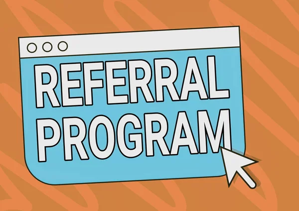 Conceptual display Referral Program. Concept meaning internal recruitment method employed by organizations Colorful Web Page Browsing Drawing With Cursor Pointer Below. — Stock Photo, Image