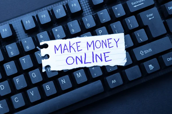 Ihletet adó szöveg Make Money Online. Koncepció jelentése profitot az interneten, mint a szabadúszó vagy marketing Küldés új üzenetek Online, létrehozása vizuális regények, gépelés rövid történetek — Stock Fotó