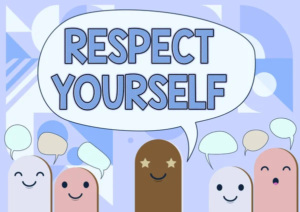 Schreiben mit Text Respect Yourself. Geschäftsidee zu glauben, dass man gut und würdig behandelt wird Cartoon Heads Drawing With Speech Bubble Show Conversation. — Stockfoto