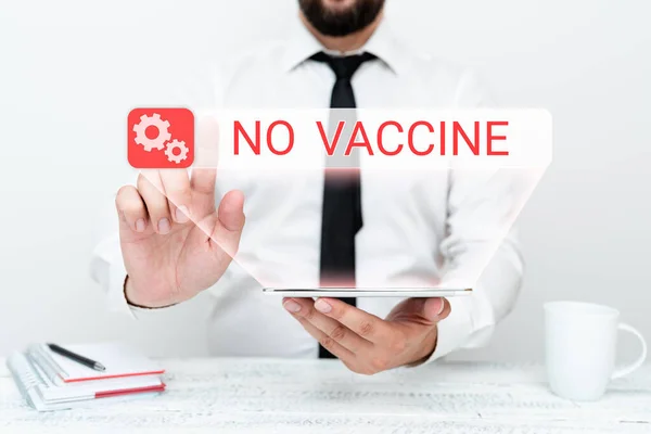 Wyświetlacz koncepcyjny No Vaccine. Koncepcja oznaczająca brak odporności na jedną lub kilka chorób Prezentacja technologii komunikacyjnych Smartphone Voice And Video Calling — Zdjęcie stockowe