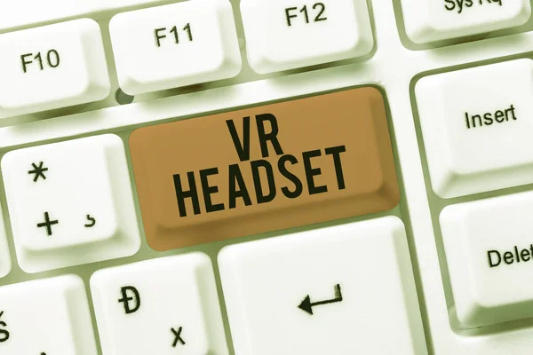 Skriv under med Vr Headset. Word för headmounted enhet som ger virtuell verklighet för bäraren Abstract Skapa säker Internet Experience, Förhindra digital virusspridning — Stockfoto
