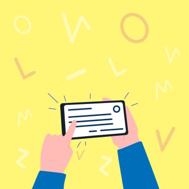 El ele tutuşmanın önemli bir kimlik kartının tasviri. Hafifçe işaret ediyor. Avuç İçi Çizim Defteri Hafifçe Dokunma Tüm Bilgiler.