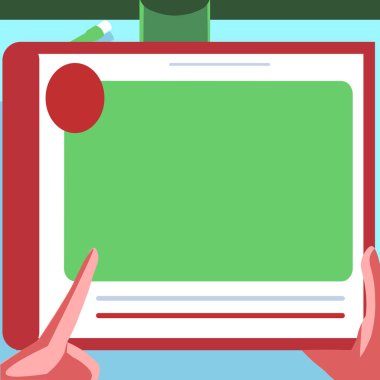 Yeni şaşırtıcı fikirler için büyük tablet arama planları kullanan bir elin tasviri. Palm Holding Büyük Çizim Pad Proje için Eski Harika Haberleri Buluyor.