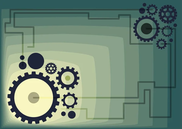 Illustration des engrenages mécaniques reliés les uns aux autres dans l'exécution de travaux. Dessin de roues dentées fixées sur les côtés agissant à côté. Les rouages se synchronisent mécaniquement. — Image vectorielle