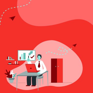 Masada oturan adam çalışıyor ve yeni teknolojileri sunuyor. Ofisteki Profesör öğrencilere yeni düşünceler öğretiyor. Öğretmen Ofiste Başvuru İçin Yeni Malzemeler Var