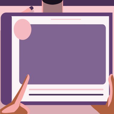 Yeni şaşırtıcı fikirler için büyük tablet arama planları kullanan bir elin tasviri. Palm Holding Büyük Çizim Pad Proje için Eski Harika Haberleri Buluyor.